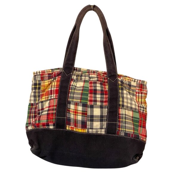 J Crew Small Patchwork Tote Bag Blue Canvas Multicolor Cotton Size 14 x 10 x 4 - Picture 2 of 9